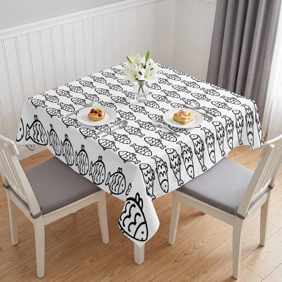 Ocean Brown Fish Table Cloth Waterproof Tablecloths, Summer Fishing Coastal Nautical Simple Tablecloth Dining Table Cover for Kitchen Party Tabletop Outdoor, Square Tablecloth 54x54 Inch