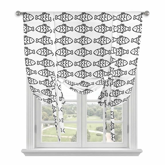 Ocean Brown Fish Tie Up Curtains 45 Inches Long, Kitchen Window Curtains Over Sink, Summer Fishing Coastal Nautical Simple Small Window Curtains Shade Balloon Curtains Valances for Bedroom 34"x45"