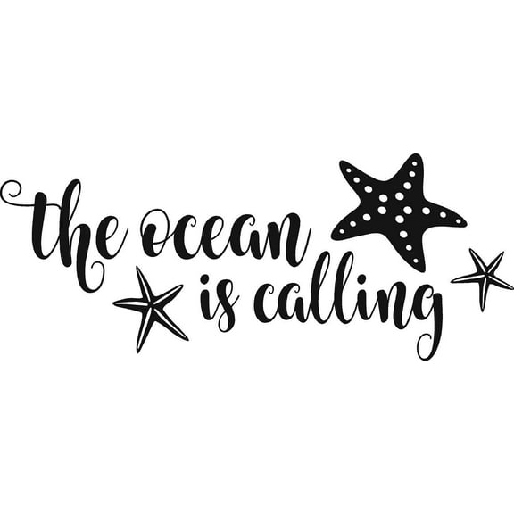 The Ocean Is Calling Quote Starfish Wall Art Decal | 8" x 20" DIY Vinyl Adhesive Summer Feels Beach Lover Sea Creature Home Wall Bedroom Living Room Stick And Peel Removable Decoration Sticker