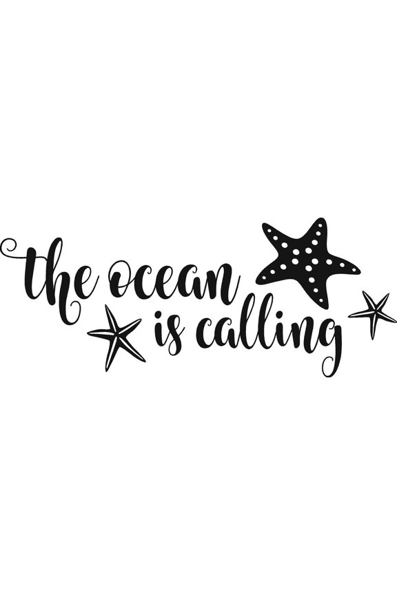 The Ocean Is Calling Quote Starfish Wall Art Decal | 8" x 20" DIY Vinyl Adhesive Summer Feels Beach Lover Sea Creature Home Wall Bedroom Living Room Stick And Peel Removable Decoration Sticker