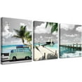 thumbnail image 1 of Ocean Canvas Wall Art Beach Coastal Seascape Painting Mint Green Picture Bathroom Tropical Summer Turquoise Palm Tree Print Artwork Framed for Bedroom Living Room Home Office Decor 12"x16"x3, 1 of 6
