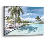 Ocean Canvas Wall Art Decor Beach Coastal Scene Artwork Palm Tree Seascape Painting Print Horizontal Sunset Sea Theme Picture for Bathroom Bedroom Living Room
