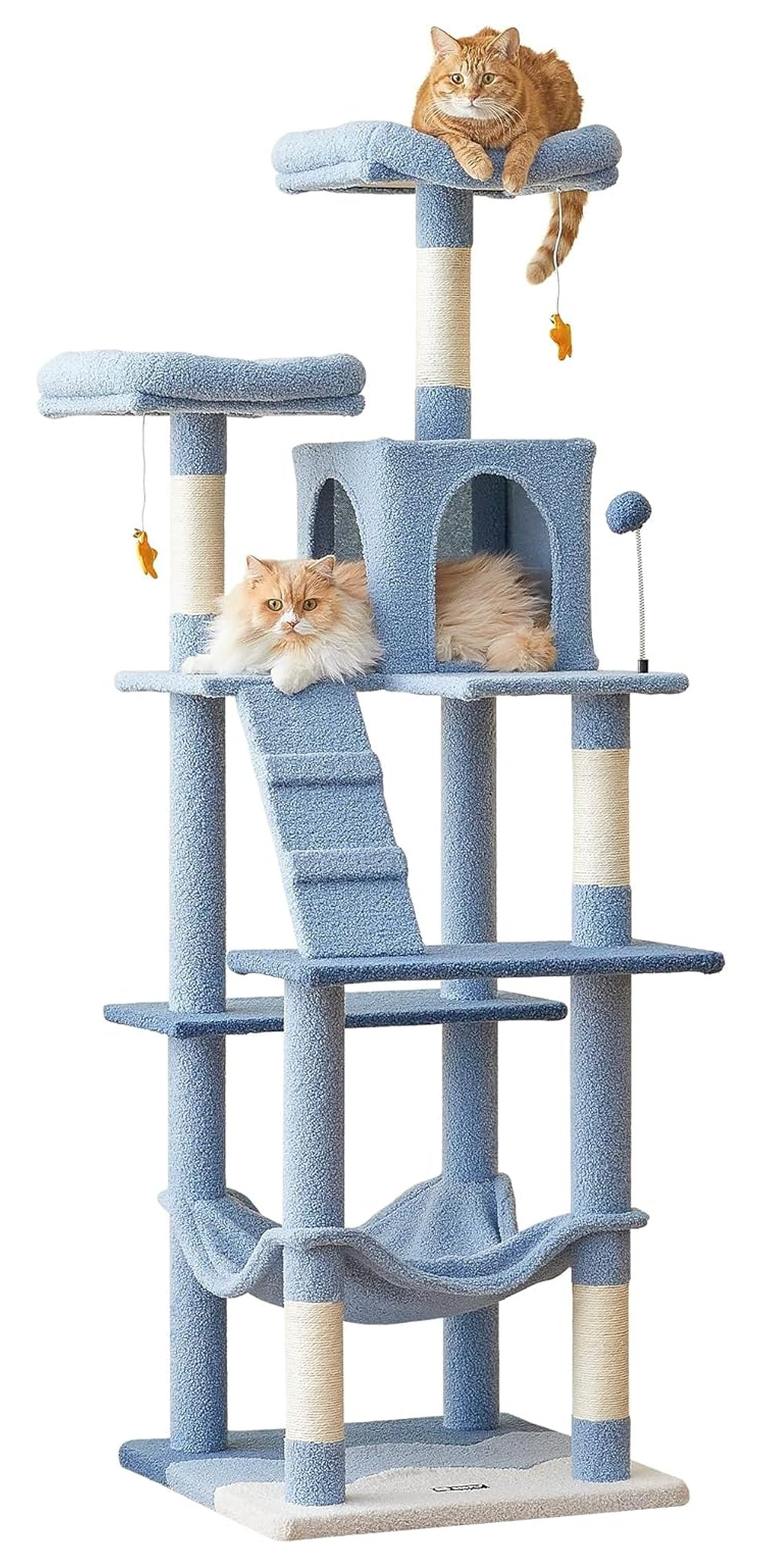 Ocean Cat Tree 70.1 Inch Tall, Multi-Level Cat Tower for Indoor Cats, Blue Plush Condo with Scratching Posts, Hammock & Toys - Large Kitten Activity Center