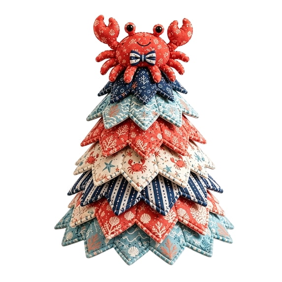 Ocean Christmas Tree Quilt Kit 4D Stacked Structure DIY Holiday Patchwork Sewing Craft Kit Marine Life Patchwork Craft Kits for Adults Table Decor