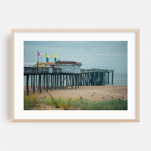 Ocean City Fishing Pier 01 - Ocean City Maryland Photography Boardwalk Beach Ocean Coastal Landscape Scenic Oak Framed Wall Art Print 5 x 7 inches