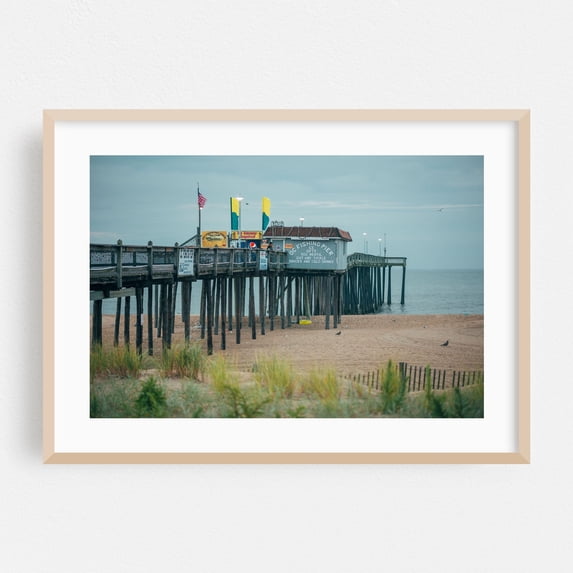Ocean City Fishing Pier 02 - Ocean City Maryland Photography Oak Framed Wall Art Print 12 x 18 inches