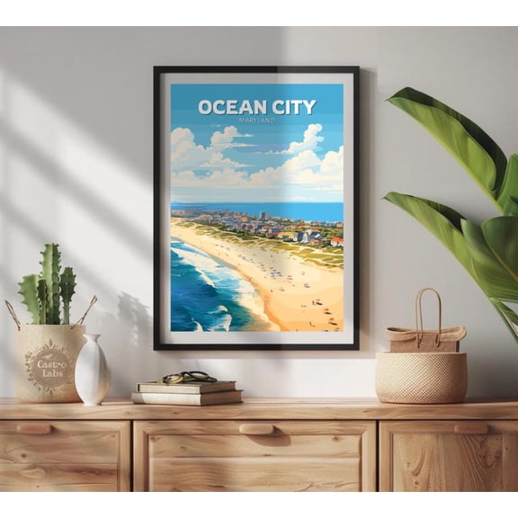 Ocean City Maryland Beach Wall Art Print, Unframed Paper Poster 8x10in