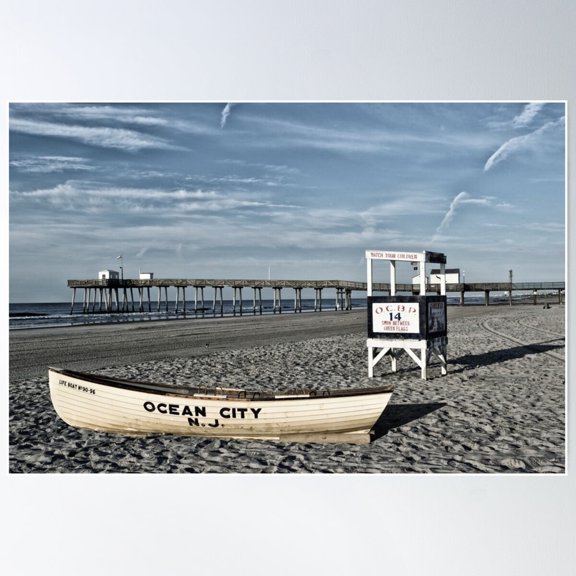 Ocean City NJ Beach Poster Wall Art, 8x12 UNFRAMED