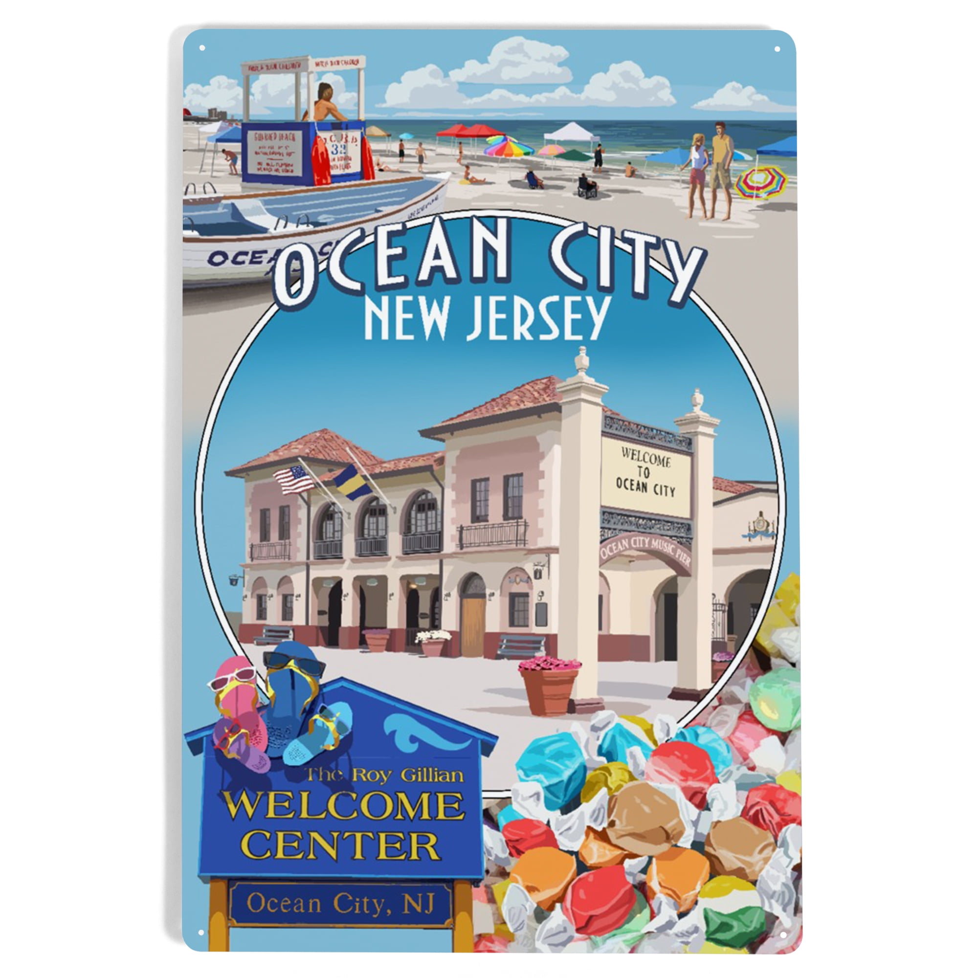 Ocean City, New Jersey, Montage with Taffy (12x18 Aluminum Art, Indoor