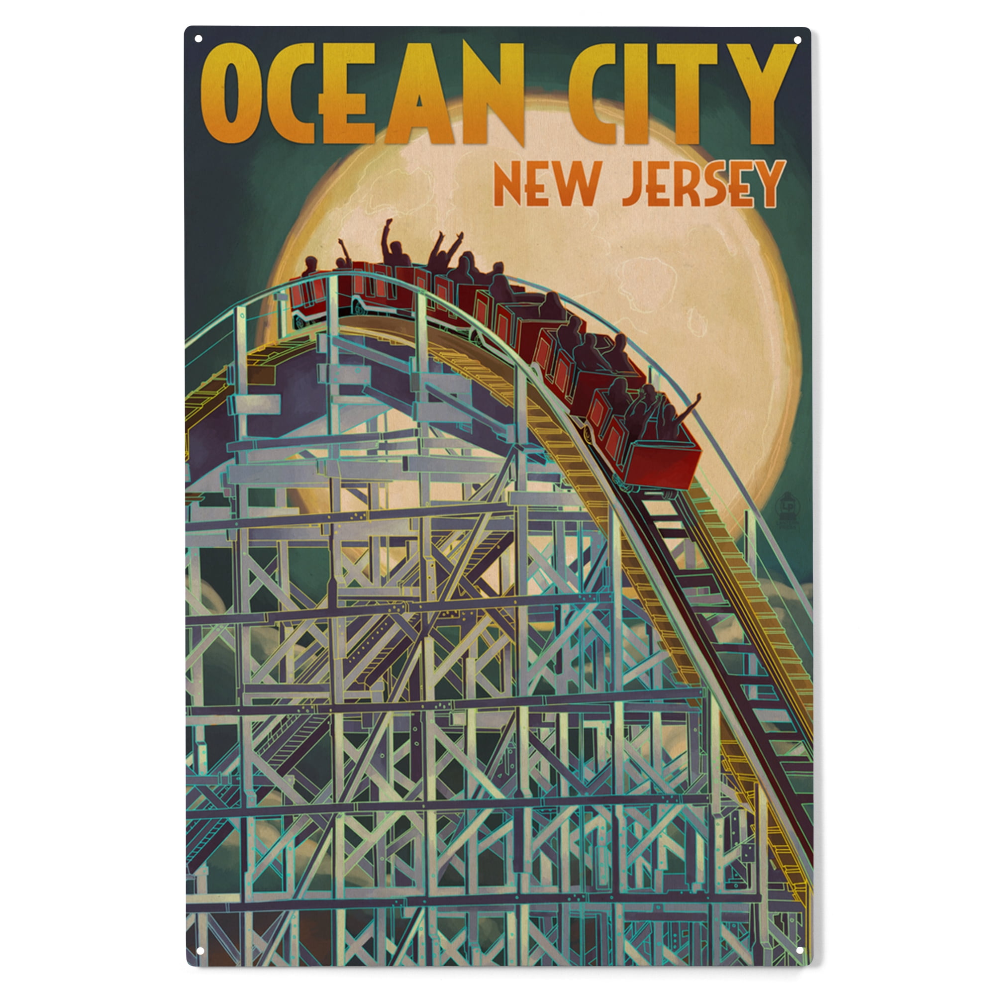 Ocean City, New Jersey, Roller Coaster and Moon Birch Wood Wall Sign ...