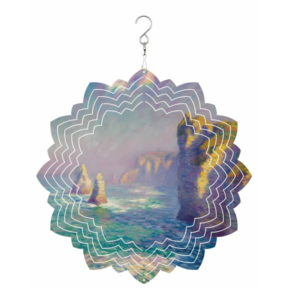 Ocean Cliffs Wind Spinner for Garden Yard 8In, Abstract Impressionist Coastal View 3D Stainless Steel Kinetic Hanging Wind Spinners Rustproof Outdoor Decor for Lawn Patio Home