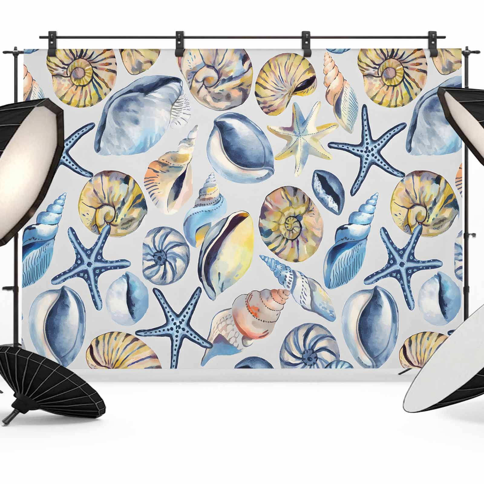 Shell Linen Backdrop Ocean Coastal Backdrop for Photography,Fabric Photo Background Backdrop ...