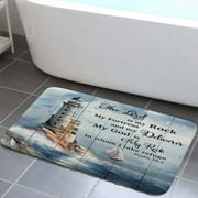 Wathon Ocean Lighthouse Blue Flannel Bath Rug, 17" x 29"
