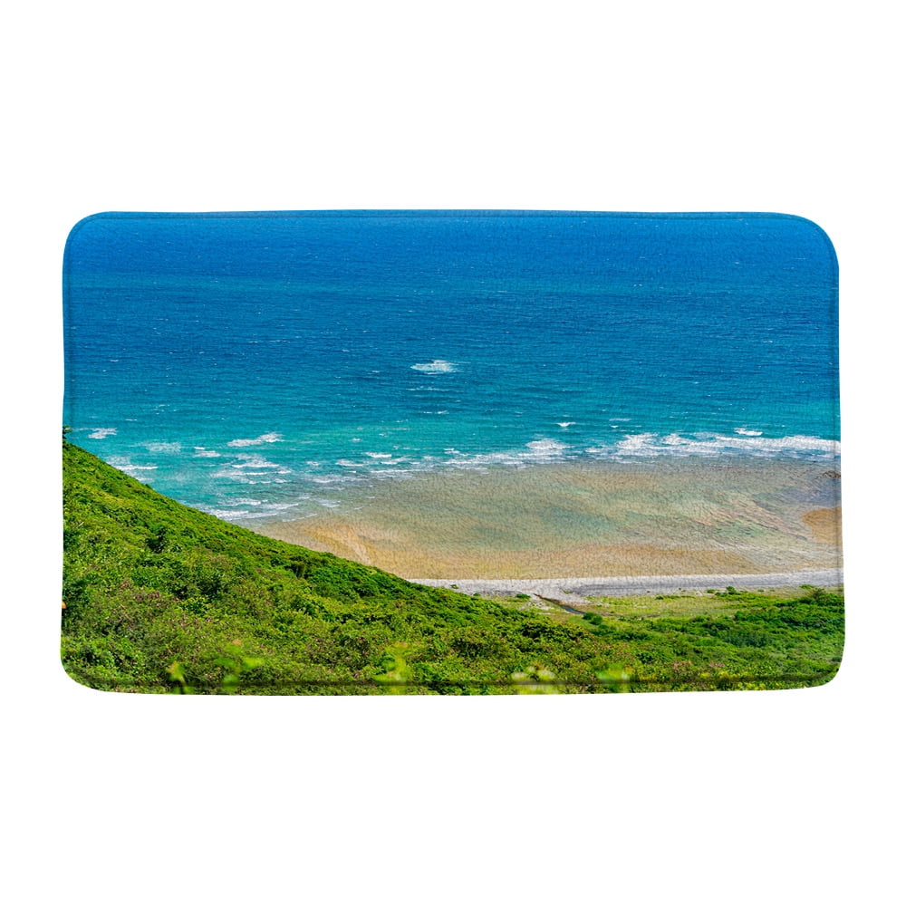 Ocean Coastal Beach Bathroom Rug Set Sunset 3D Natural Scenery Sea Bath