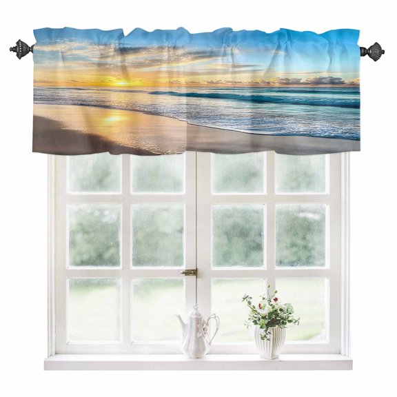 Ocean Coastal Kitchen Valances for Windows 42x12 Inch Kitchen Curtains Valances Rod Pocket Beach Sun Blue Sky Nature Scenery Bathroom Window Valances for Window Treatment Decor