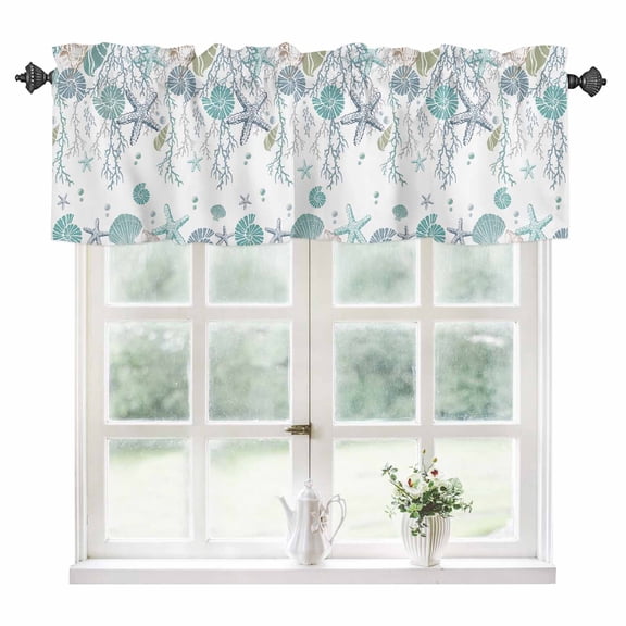 Ocean Coastal Kitchen Valances for Windows 60x18 Inch Kitchen Curtains Valances Rod Pocket Nautical Starfish Conch Seashells Coral Bathroom Window Valances for Window Treatment Decor
