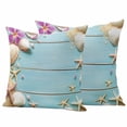 thumbnail image 1 of Ocean Coastal Outdoor Waterproof Pillow Covers, Blue Wooden Grain Starfish Seashells Floral Decorative Square Throw Pillowcase Sofa Cushion Sham for Patio/Couch/Chair, 24"x24" 2 Pack, 1 of 8