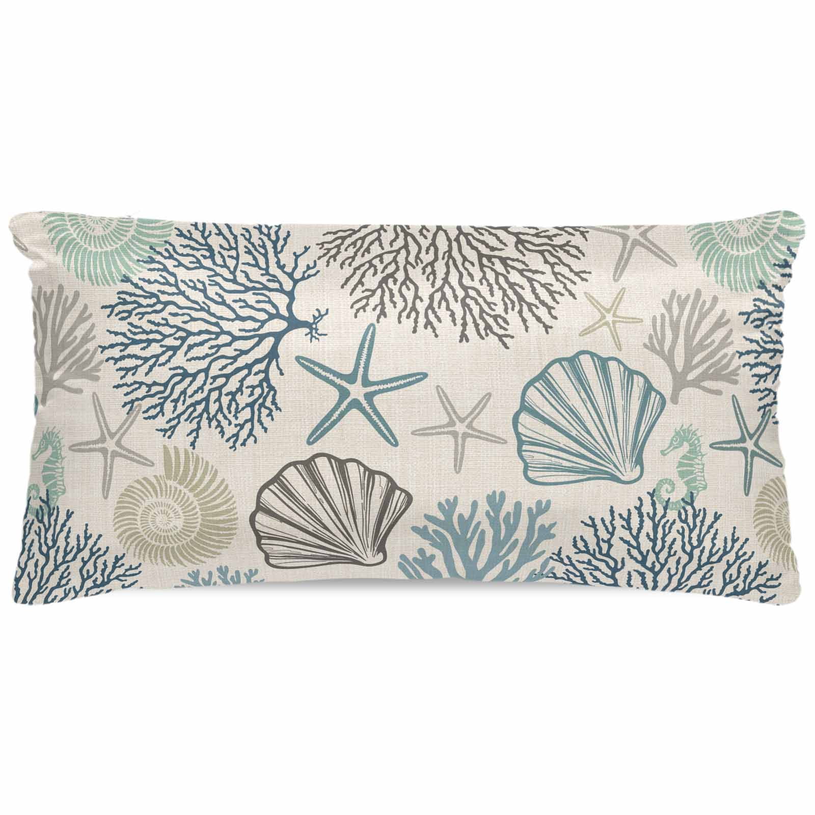 Ocean Coastal Pillow Cases Cal King Size, Smooth Satin Pillowcase for Hair and Skin, Retro Coral Starfish Shell Seahorse Decorative Cooling Bed Pillow Covers with Zipper, 20x40 Inches