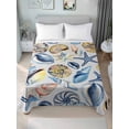 thumbnail image 1 of Ocean Coastal Queen Size Flat Sheet, Wrinkleproof & Fadeproof Cooling Flat Bed Sheet Only, Summer Nautical Starfish Conch Shells Breathable Soft Bedding Top Sheets 90 x 102 Inches, 1 of 8