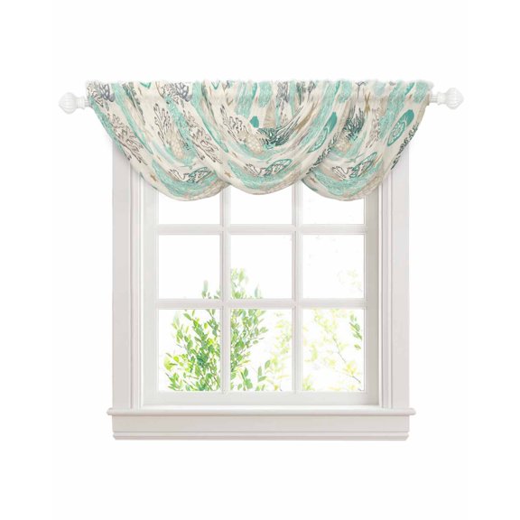 Ocean Coastal Sheer Waterfall Valance Curtains for Window, Vintage Sea Turtle Coral Shell Starfish Rod Pocket Sheer Topper Swag Curtains for Living Room, Kitchen 38.5"W x 47.2"L, 3 Panels