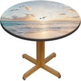 thumbnail image 1 of Ocean Coastal Sunset Round Fitted Table Cloths, Hawaii Tropical Seaside Bird Elastic Edge Washable Spill Proof Table Cover, for Kitchen Dining Tabletop Decoration, Fit for 52" Table, 1 of 6