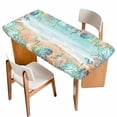 thumbnail image 1 of Ocean Coastal Table Cloths for 5 Foot Rectangle Tables, Summer Nautical Beach Coral Starfish Patio Waterproof Elastic Fitted Tablecloths, Washable Rectangular Table Cover for Camping, 1 of 8