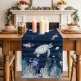 thumbnail image 1 of Ocean Coastal Table Runner, Sea Turtle Coral Starfish Seaweed Stripes Cotton Linen Kitchen Table Decoration Washable Dining Tabletop Runners for Home Party Decor 13x48 Inches, 1 of 9