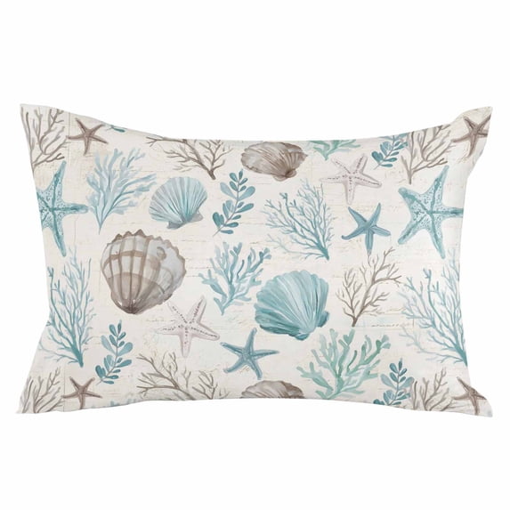 Ocean Coastal Throw Pillow Cover 20 x 26 Inch Decorative Pillow Cover Nautical Beach Starfish Coral Seashells Leaf Lumbar Pillowcase Seasonal Rectangle Cushion Case for Couch Sofa Bed Living Room