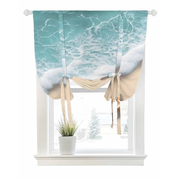 Ocean Coastal Tie Up Curtains for Window, Thermal Insulated Balloon Shade Adjustable Rod Pocket Curtains Valance Panels for Kitchen Bathroom Cafe 42 x 54 Brown Beach Starfish Waves Shore Abstract