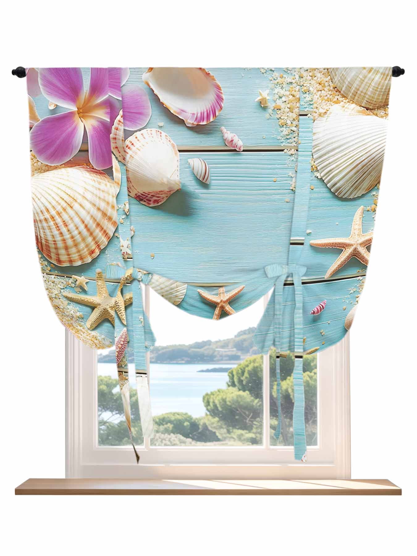 Ocean Coastal Tie Up Curtains for Windows 45 Inch Length Balloon ...