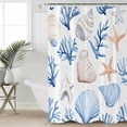 thumbnail image 1 of Ocean Coastal Waterproof Fabric Shower Curtain, Blue Coral Shell Starfish Beach Summer Shower Curtain for Bathroom Curtains Bathtubs Hotel Washable Shower Curtains with 12 Hooks Long 72x78in, 1 of 6
