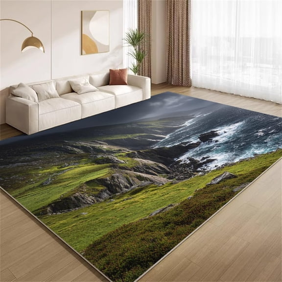Ocean Coastline Area Rugs, Slieve League Cliffs Pattern Carpet, Washable Non Slip Low Pile Soft Rug for Living Room Bedroom Decor Mat 2x3ft