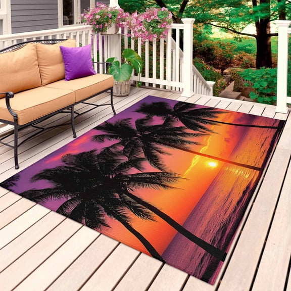 Ocean Coconut Outdoor Rug for Patio/Deck/Porch, Non-Slip Large Area Rug 6 x 9 Ft, Modern Beach Sunset Seashore Tropical Indoor Outdoor Rugs Washable Area Rugs, Reversible Camping Rug Carpet Runner