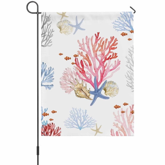 Ocean Colorful Coral Garden Flag 12 x 18 Inches, Summer Nautical Sea Fish Starfish Shell Weather Proof Outdoor Patio Flags Double Sided Small Garden Decoration for Yard Outside Home