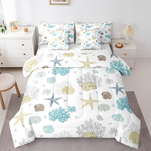 Sea Shell Comforters Ocean Comforter Set 7 Piece Bed in a Bag Twin,Starfish Coral Nautical ...