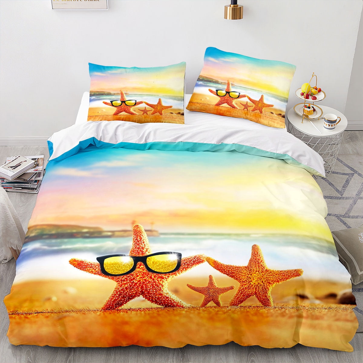 Ocean Comforter Set, Beach Bedding Twin Size Starfish Beach Coastal