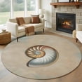 thumbnail image 1 of Ocean Conch 8' Round Area Rug, Vintage Coastal Underwater Creature Khaki Washable Non-Slip Large Circle Rugs for Living Room Bedroom, Soft Low Pile Rug Carpet for Dining Room Kitchen Farmhouse, 1 of 9