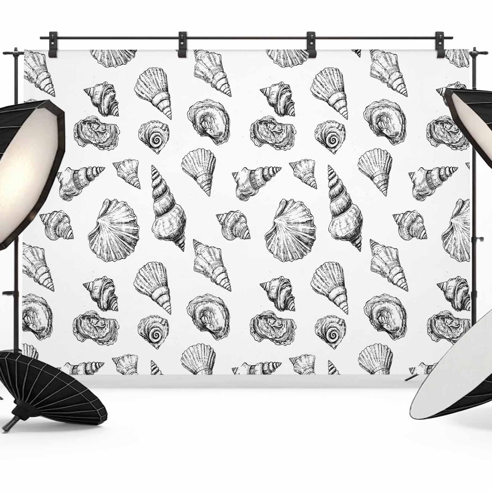 Shell Backdrop 2d Ocean Conch Nautilus Backdrop for Photography,Fabric Photo Background ...