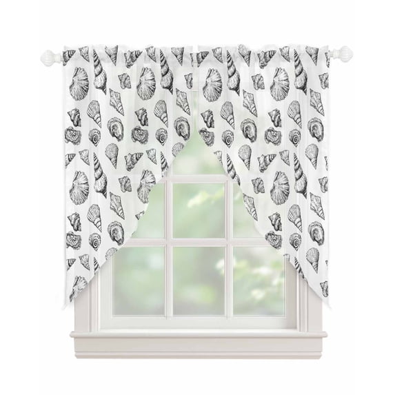 Ocean Conch Nautilus Swag Valances for Windows, White Black Coastal Beach Shell Rod Pocket Sheer Valances for Large Windows, Swag Toppers Light Filtering for Kitchen Living Room 2 Panels 36''x63''