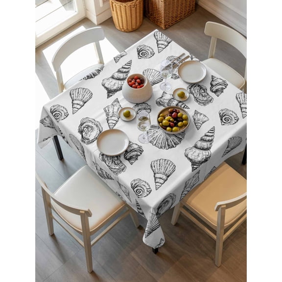 Ocean Conch Nautilus Tablecloth Square Table Cloth 60x60, Waterproof Tablecloth Outdoor Table Cloth, White Black Coastal Beach Shell Washable Table Cover for Kitchen Dinning Party