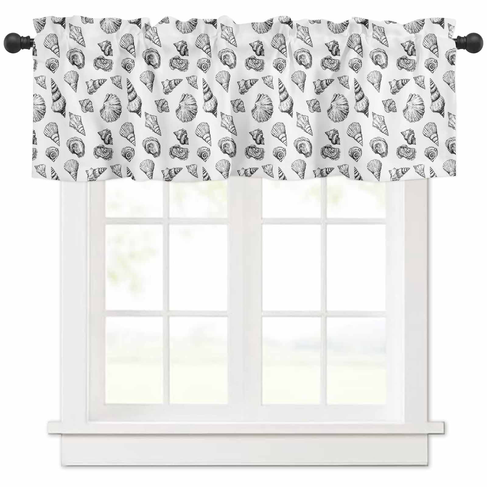 Ocean Conch Nautilus Valances for Windows Farmhouse Kitchen Curtains ...