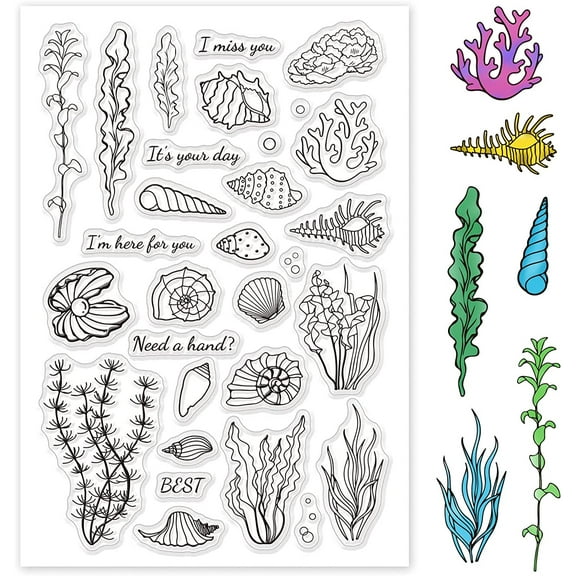 Ocean Conch Seaweed Shell Clear Stamps Silicone Stamp Cards for Card Making Decoration and DIY Scrapbooking Material Plastic