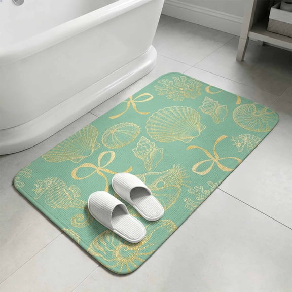 Ocean Conch Shell Bathroom Rugs Non Slip Washable Bath Mat Absorbent Front Door Mat Coastal Seahorse Coral Bows Vintage Aqua Indoor Doormat for Kitchen Entryway Shower Decor Accessories 15.7"x23.6"