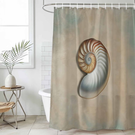 Ocean Conch Small Stall Shower Curtain, Waterproof Shower Curtains for Bathroom, Vintage Coastal Underwater Creature Khaki Washable Fabric Bath Curtain for Bathtub Decoration with Hooks 36x72 Inches
