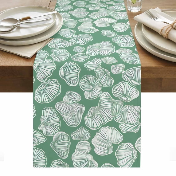 Ocean Conch Table Runner - 60 Inch Long, Kitchen Dining Table Runner Dresser Scarves, Coastal Green Shell Summer Beach Farmhouse Decor for Coffee Tables Wedding Party Banquet