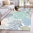 thumbnail image 1 of Ocean Conch Washable Area Rugs 2.7'x5', Coral Blue Abstract Art Texture Low Pile Throw Living Room Rug Non-Slip Sturdy Edge Binding Carpet for Indoor Entryway Bedside Kitchen, 1 of 9
