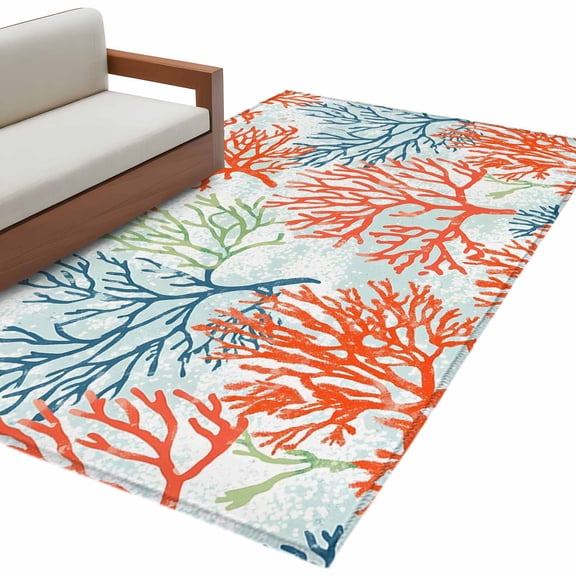 Ocean Coral 3'x5' Washable Rug, Abstract Boho Gradient Coastal Polka Dots Non-Slip Area Rugs for Entryway Kitchen Classroom, Dorm Throw Carpet, Low Pile Soft Indoor Floor Mat