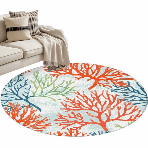 Ocean Coral 3ft Area Rug, Abstract Boho Gradient Coastal Polka Dots Washable Non-Slip Small Round Rugs for Entryway Bedroom Kitchen, Soft Circle Carpet for Dining Room, Playroom Nursery Rug