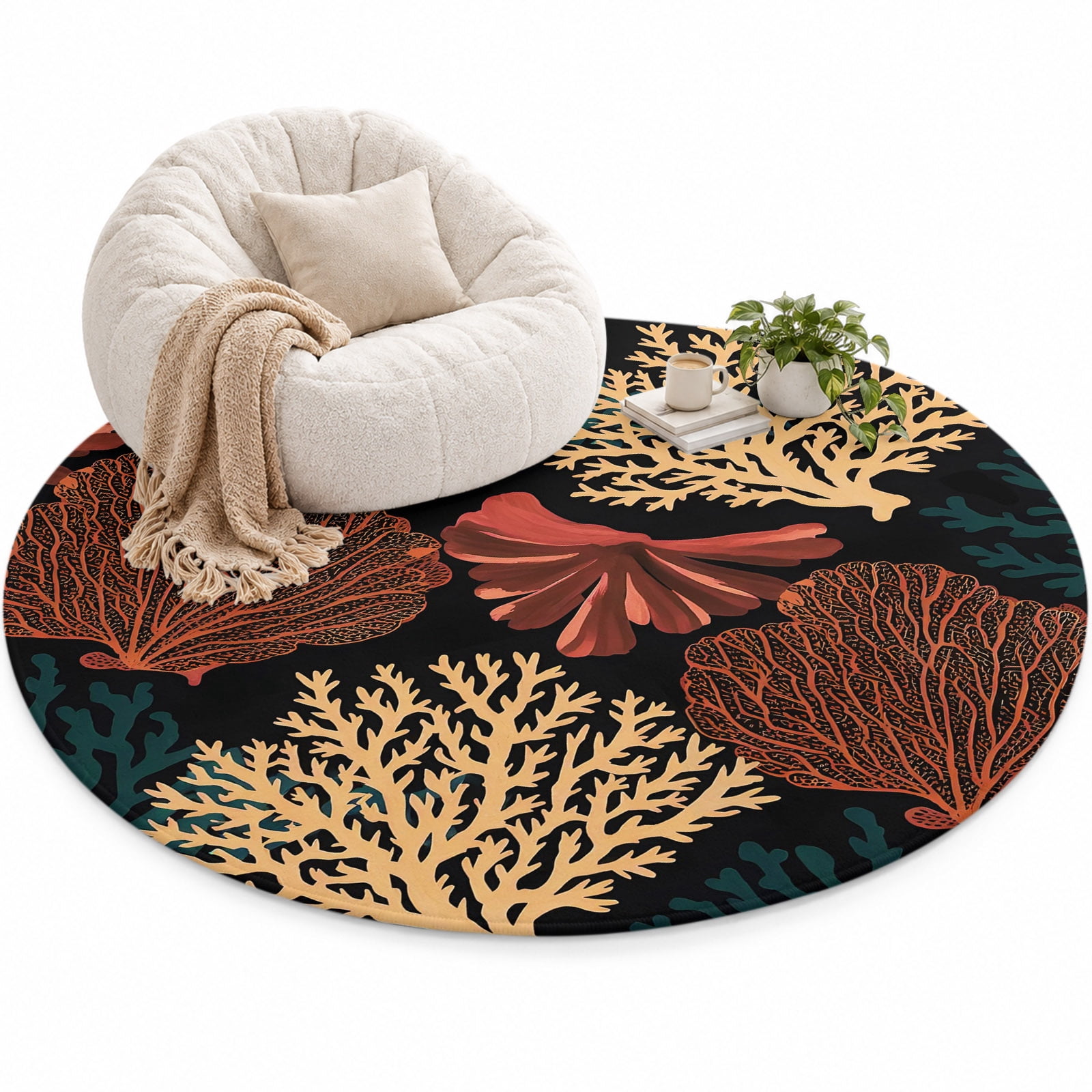Ocean Coral Area Rug 4', Red Yellow Coral Reef Sea Fan Underwater Plant ...