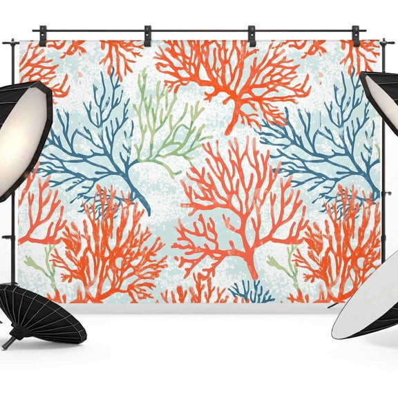 Ocean Coral Backdrop for Photography,Fabric Photo Background Backdrop,Abstract Boho Gradient Coastal Polka Dots Photo Booth Background for Portrait Photoshoot Video Wedding Decoration Banner 7x5ft